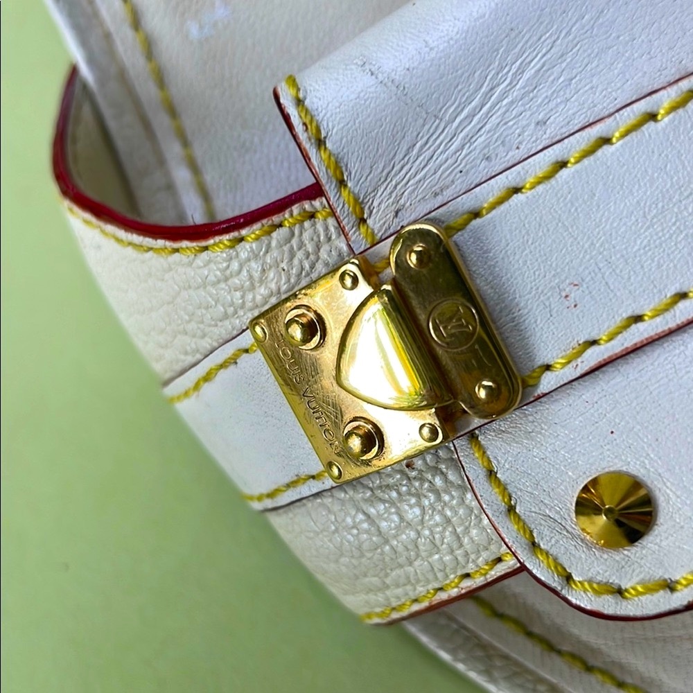 Vintage Louis Vuitton White Heels with Gold Studs and unique Hardware - Picture 6 of 10